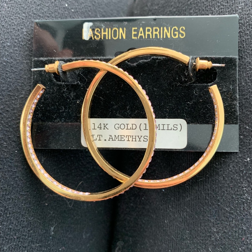 14kt. gold Light Pink Amethyst hoop earrings